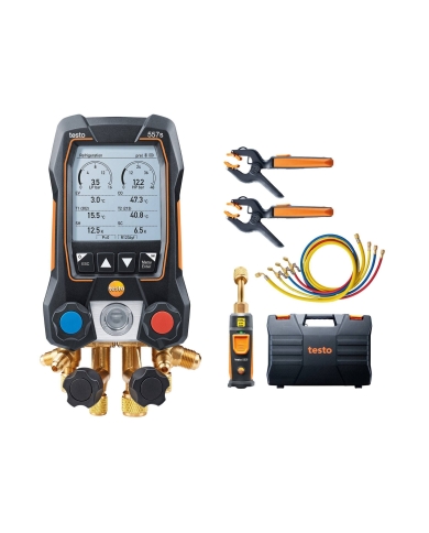 testo 557s Smart Kit per il vuoto e con tubi di riempimento - Gruppo manometrico digitale smart con blocco valvole a 4 vie